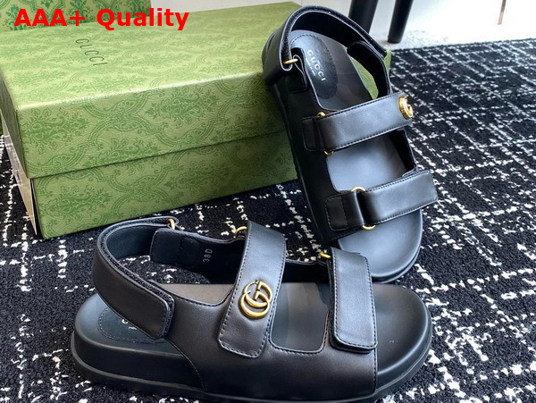 Gucci Womens Double G Sandal in Black Leather 771578 Replica