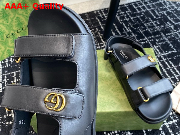 Gucci Womens Double G Sandal in Black Leather 771578 Replica