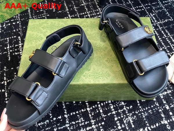 Gucci Womens Double G Sandal in Black Leather 771578 Replica