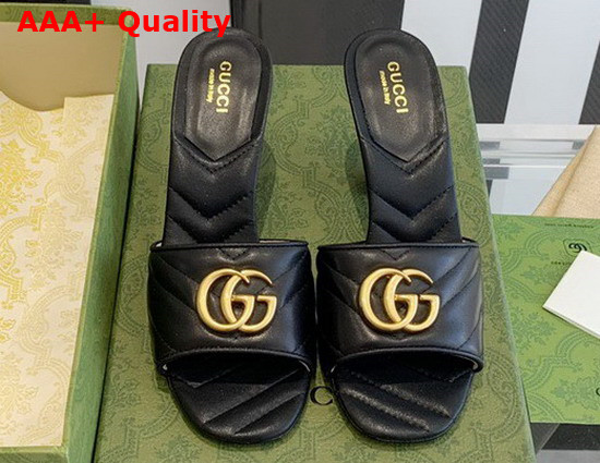 Gucci Womens Double G Slide Sandal Black Leather 674839 Replica