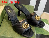 Gucci Womens Double G Slide Sandal Black Leather 674839 Replica