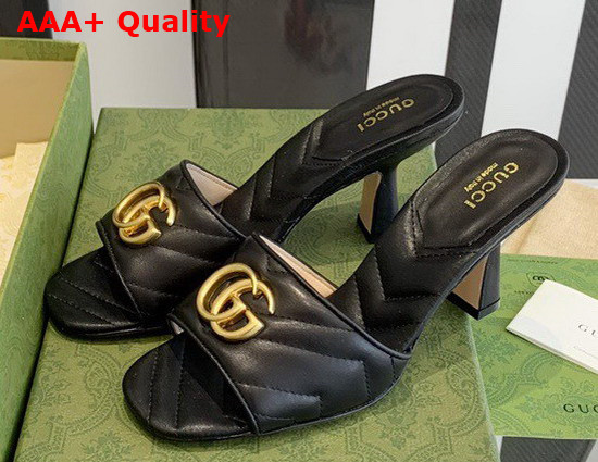 Gucci Womens Double G Slide Sandal Black Leather 674839 Replica