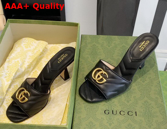 Gucci Womens Double G Slide Sandal Black Leather 674839 Replica