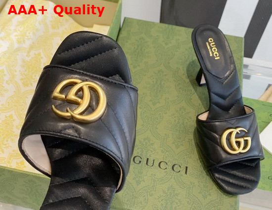 Gucci Womens Double G Slide Sandal Black Leather 674839 Replica