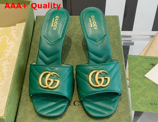 Gucci Womens Double G Slide Sandal Green Leather 674839 Replica