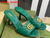 Gucci Womens Double G Slide Sandal Green Leather 674839 Replica