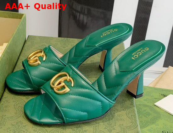 Gucci Womens Double G Slide Sandal Green Leather 674839 Replica