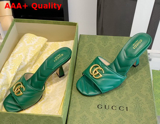 Gucci Womens Double G Slide Sandal Green Leather 674839 Replica