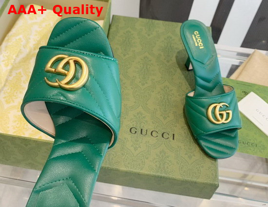 Gucci Womens Double G Slide Sandal Green Leather 674839 Replica