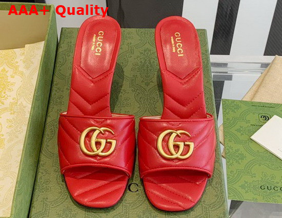 Gucci Womens Double G Slide Sandal Red Leather 674839 Replica