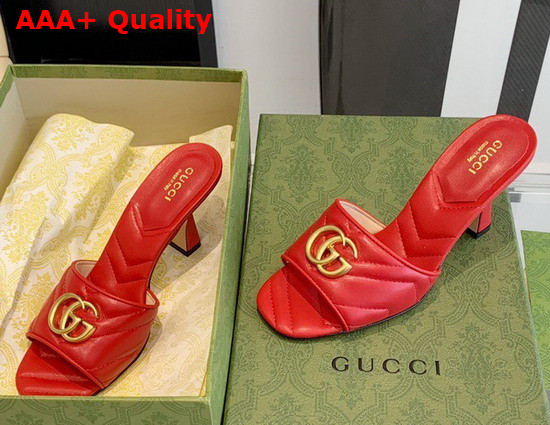 Gucci Womens Double G Slide Sandal Red Leather 674839 Replica