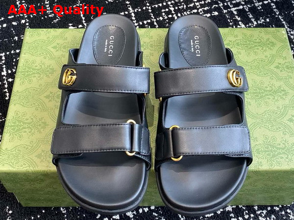 Gucci Womens Double G Slide Sandal in Black Leather Replica