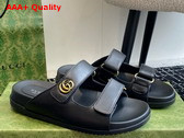 Gucci Womens Double G Slide Sandal in Black Leather Replica