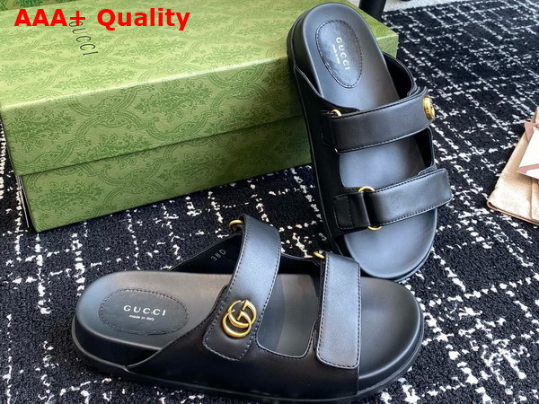 Gucci Womens Double G Slide Sandal in Black Leather Replica