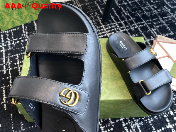 Gucci Womens Double G Slide Sandal in Black Leather Replica