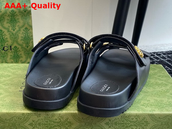 Gucci Womens Double G Slide Sandal in Black Leather Replica