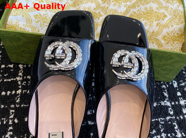 Gucci Womens Double G Slide Sandal in Black Patent Leather 771586 Replica