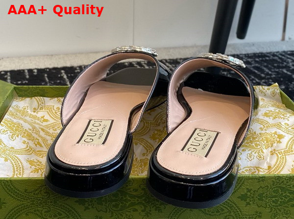 Gucci Womens Double G Slide Sandal in Black Patent Leather 771586 Replica