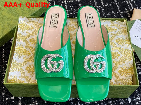 Gucci Womens Double G Slide Sandal in Green Patent Leather 771586 Replica