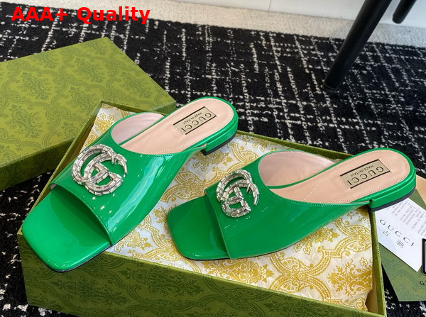 Gucci Womens Double G Slide Sandal in Green Patent Leather 771586 Replica