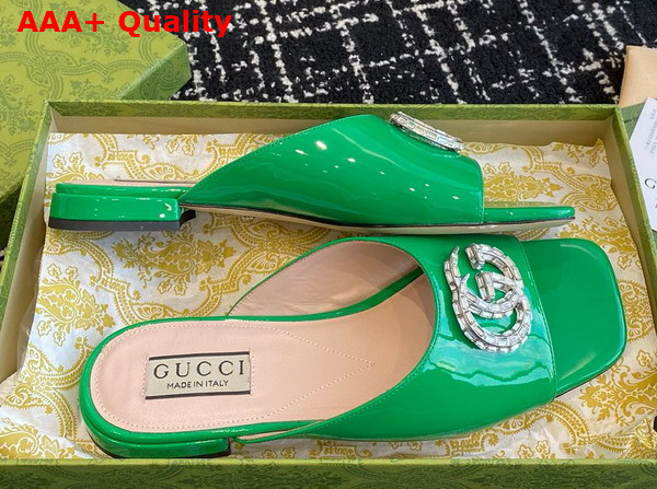 Gucci Womens Double G Slide Sandal in Green Patent Leather 771586 Replica