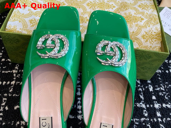 Gucci Womens Double G Slide Sandal in Green Patent Leather 771586 Replica