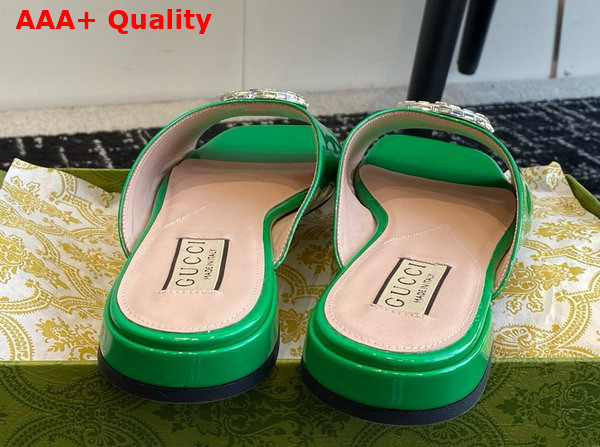 Gucci Womens Double G Slide Sandal in Green Patent Leather 771586 Replica