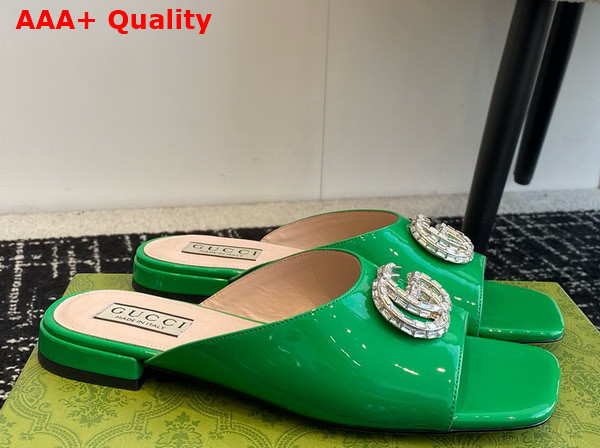 Gucci Womens Double G Slide Sandal in Green Patent Leather 771586 Replica