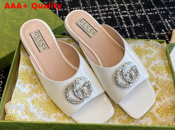 Gucci Womens Double G Slide Sandal in Ivory Patent Leather 771586 Replica