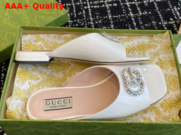 Gucci Womens Double G Slide Sandal in Ivory Patent Leather 771586 Replica