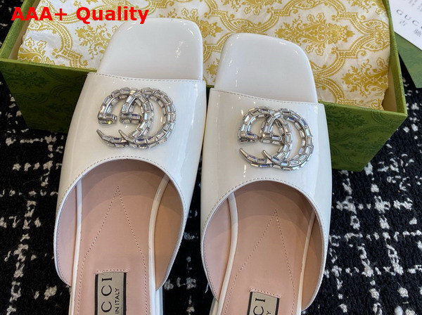 Gucci Womens Double G Slide Sandal in Ivory Patent Leather 771586 Replica