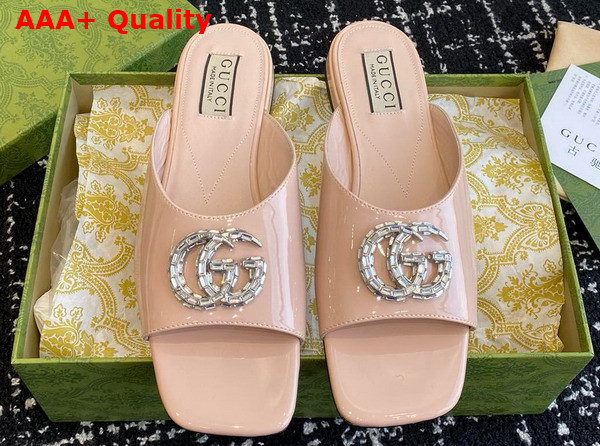 Gucci Womens Double G Slide Sandal in Light Pink Patent Leather 771586 Replica