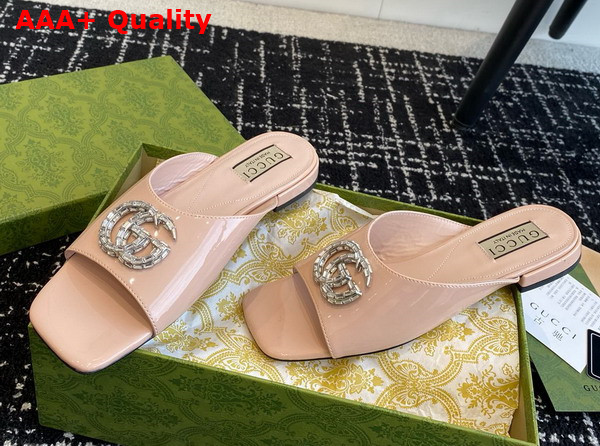 Gucci Womens Double G Slide Sandal in Light Pink Patent Leather 771586 Replica