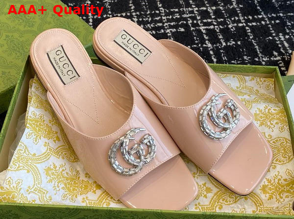 Gucci Womens Double G Slide Sandal in Light Pink Patent Leather 771586 Replica