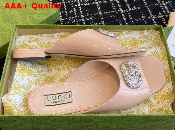 Gucci Womens Double G Slide Sandal in Light Pink Patent Leather 771586 Replica