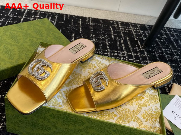 Gucci Womens Double G Slide Sandal in Metallic Gold Leather 771586 Replica