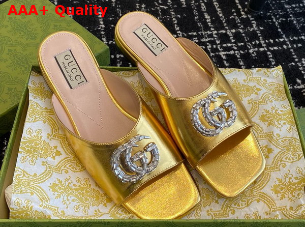 Gucci Womens Double G Slide Sandal in Metallic Gold Leather 771586 Replica