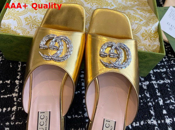 Gucci Womens Double G Slide Sandal in Metallic Gold Leather 771586 Replica