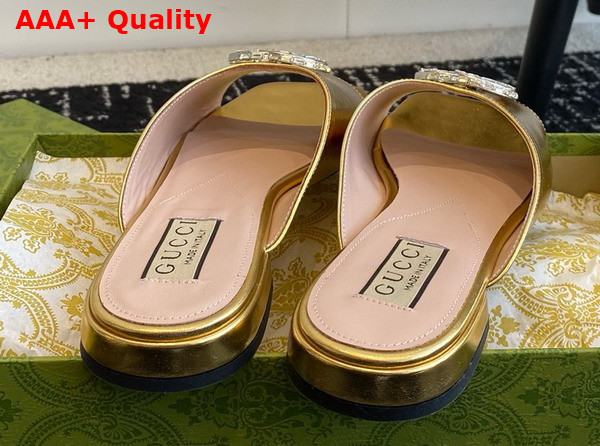 Gucci Womens Double G Slide Sandal in Metallic Gold Leather 771586 Replica