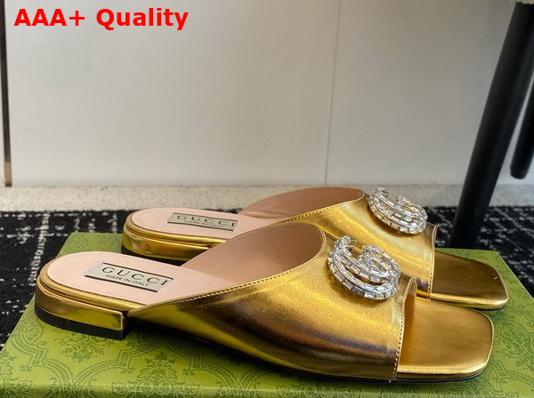 Gucci Womens Double G Slide Sandal in Metallic Gold Leather 771586 Replica