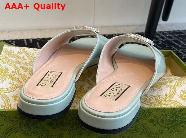 Gucci Womens Double G Slide Sandal in Pale Blue Patent Leather 771586 Replica