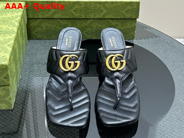 Gucci Womens Double G Thong Sandal in Black Chevron Matelasse Leather 776995 Replica