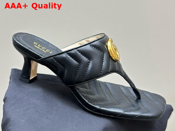 Gucci Womens Double G Thong Sandal in Black Chevron Matelasse Leather 776995 Replica