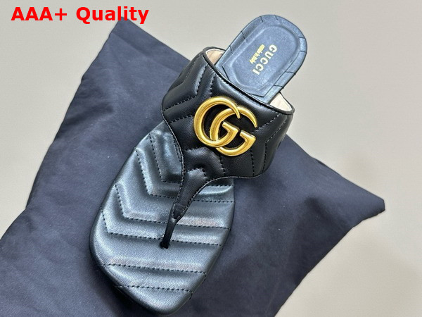 Gucci Womens Double G Thong Sandal in Black Chevron Matelasse Leather 776995 Replica