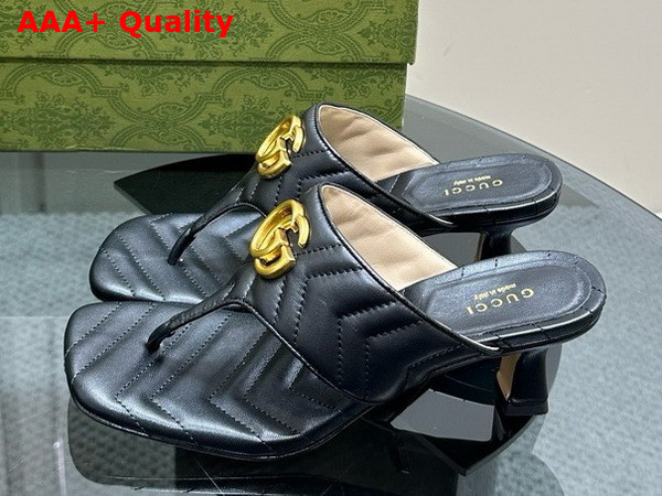 Gucci Womens Double G Thong Sandal in Black Chevron Matelasse Leather 776995 Replica