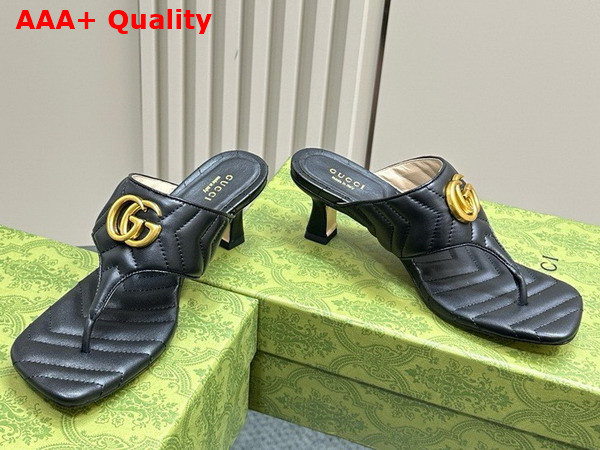 Gucci Womens Double G Thong Sandal in Black Chevron Matelasse Leather 776995 Replica