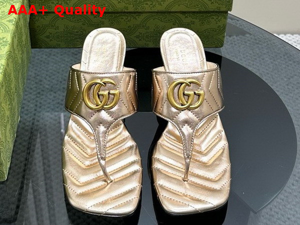 Gucci Womens Double G Thong Sandal in Gold Chevron Matelasse Leather 776995 Replica