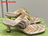 Gucci Womens Double G Thong Sandal in Gold Chevron Matelasse Leather 776995 Replica