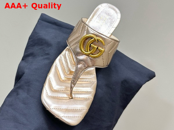 Gucci Womens Double G Thong Sandal in Gold Chevron Matelasse Leather 776995 Replica