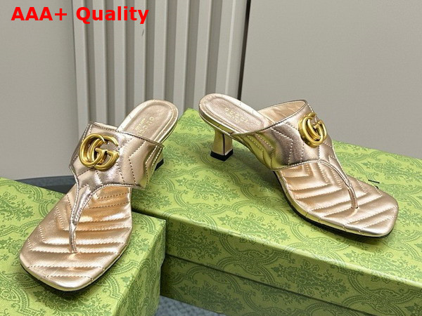 Gucci Womens Double G Thong Sandal in Gold Chevron Matelasse Leather 776995 Replica